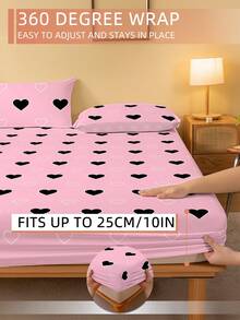 1pc Bed Sheet, Bedding, Fitted Sheet, Fitted Sheets, Mattress Cover, Skin-Friendly Soft And Comfortable Mattress Protector, Valentine Day Gift Fitted Sheet, Cartoon Love Geometric Flat Sheet, Heart Cute Heart Pattern Bedding Set, Home Decor, Fitted Bottom Sheet For Twin, Full, King, Queen Size, Independence Day Bedding, Bedding Gifts, Machine Washable, Oeko-Tex