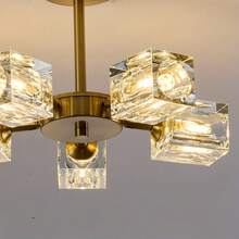 4/5-Light Modern Luxury Crystal Cube Flush Mount Ceiling Light For Bedroom, Kitchen, Living Room, Study, Bar, Closet, Foyer, Hallway, No Switch And Remote Control