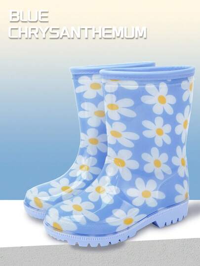Kinder Regenwasserdichte Schuhe PVC Kurzschaft Regenstiefel mit Blumenmuster