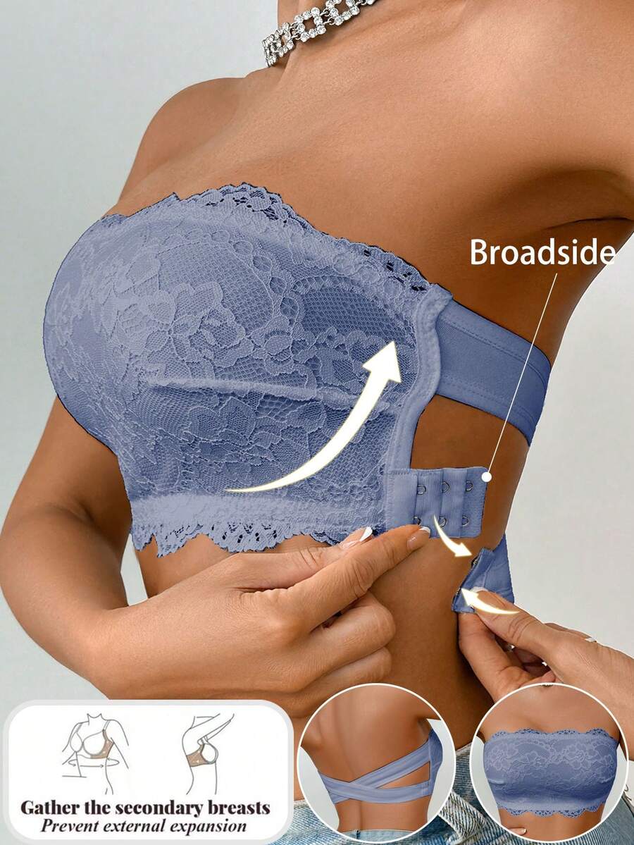 Women's Front Closure Minimalist Fitted Casual Wireless Bra - Blue - View 1