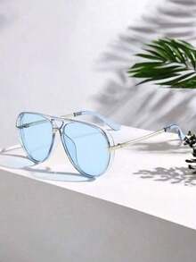 Feye 1pc Women's Retro Oversized Minimalist Fashion Fashion Glasses, Suitable For Beach And Travel - Transparent Blue - View 5
