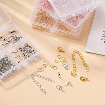 Kit de fabricación de joyas, anillos de salto abiertos, broches de langosta, cuentas de crimpado, adecuado para pulseras, collares, accesorios de joyería DIY