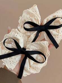 1pc Elegant Bow, Letter & Rose Design Polyester Hair Clip, Hollow Out Princess Style Hair Accessory For Ponytail, Bun, Daily Wear, Claw Clips