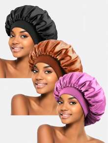 3 piezas Gorro de satén de ala ancha multicolor para mujer, adecuado para uso diario