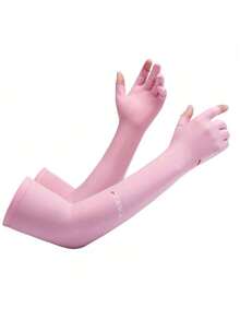 防曬抗UV夏季防曬冰袖透氣手臂套，帶延伸的兩指手套，適用於開車或騎自行車