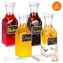 Tomnk Set Of 4 Glass Carafe With Lid, 1.5 Liter Beverage Serveware Carafe, Clear Glass Pitcher For Mimosa Bar, Brunch, Cold Water, Juice, Milk, Iced Tea, Lemonade - 無色 - 查看 6