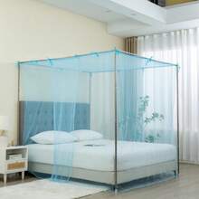 Home Mosquito Nets Pure Color Extra Secret Double Bed Lightweight Fashion Bedding Mosquito Nets - Blue - View 2