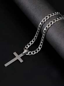 Men's Stainless Steel Cross Pendant Necklace - Minimalist Everyday & Formal Chain, Gift For Dad, Husband, Boyfriend - Birthday, Father's Day, Anniversary - Suitable For All Seasons, Hip-Hop Style Accessory, Polished Finish