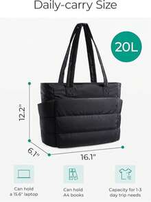 Puffer Tote Bag For Women, Lightweight Puffy Work Handbag Teacher Nurse Quilted Shoulder Bag For School Travel Gym - Black - View 2