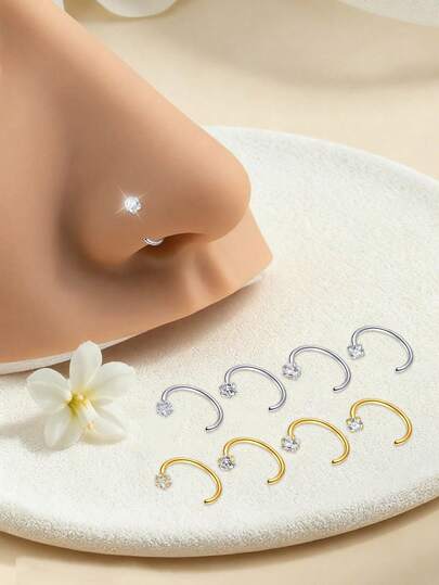 1 件不锈钢 18G 鼻环穿孔首饰心形方晶锆石女士 C 形鼻环耳钉鼻穿孔首饰