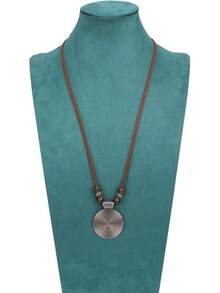 JAOYU Boho Necklace Women Large Pendant Necklace Boho Long Choker Leather Gold Necklace Vintage Earthy Jewelry - 銀色波西米亞風項鍊 - 查看 2