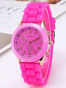 3 piezas Reloj de pulsera de cuarzo de silicona casual y de moda para mujeres, correa cómoda adecuada para uso diario, opción ideal para regalo - Multicolor - Ver 2