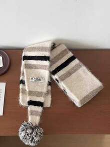 1pc Vintage Color Block Striped Knit Scarf, New Design Narrow Neck Warmer Accessory For Women