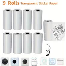 3 rouleaux/6 rouleaux/9 rouleaux Papier thermique transparent auto-adhésif pour imprimante de poche, papier d'imprimante thermique pour imprimante portable mini, papier autocollant transparent