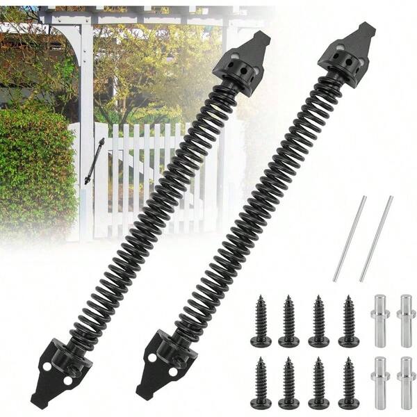 2 Set 14 Inch Gate Closer Spring Wooden Gate, Self Closing Gate Spring, Adjustable Spring Closure Heavy Duty Metal Garden Gate Closer Spring Fence Door Gate Black