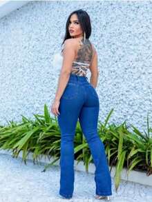 Calça Flare Jeans lisa