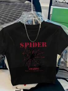 Cropped Spider Street Stylish 100% Cotton Blouse Modern Urban Fashion - màu đen - Xem 1