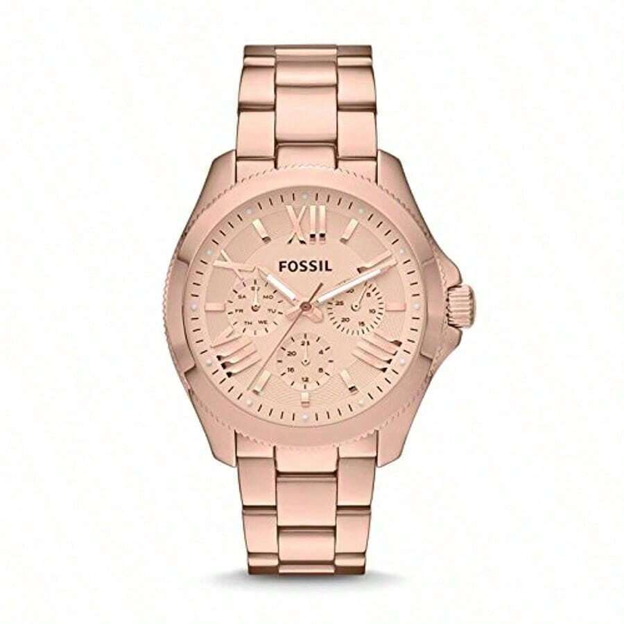1pc Luxury Rose Gold Women's Watch, Elegant Fossil Style Multifunctional Wristwatch, High-Quality Stainless Steel Quartz Watch For Daily Wear AM4511 - Pink - View 1