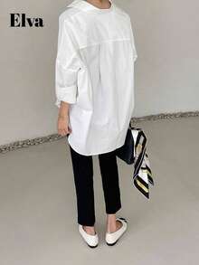 Áo sơ mi dài tay dáng rộng phong cách cổ điển sang trọng, phù hợp cho nữ công sở, bao gồm áo đi làm, mùa thu, trang phục đi học trang trọng, kiểu boyfriend dành cho giáo viên, trang phục công sở thường ngày, trang phục mùa đông, áo cho năm mới và mùa hè. Màu trắng mùa xuân cho ngày Valentine. - trắng - Xem 4