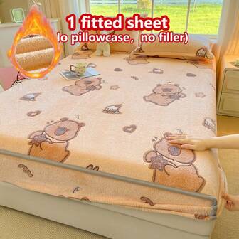 1pc Thick, Soft & Breathable Snowflake Printed Fitted Mattress Cover (Single Fitted Sheet), With Edging Craftsmanship, Warm-To-Touch, Moisture-Wicking, 360° Anti-Slip Mattress Protector, Easy To Remove And Machine Washable, Suitable For All Seasons, 30cm Height