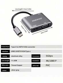 Type-C Four-In-One Docking Station, USB3.0 High-Speed Transmission, 4K High Definition, PD100W Fast Charging, Wide Compatibility