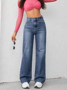 Straight Leg Casual Denim Jeans For Teenagers - Medium Wash - View 4