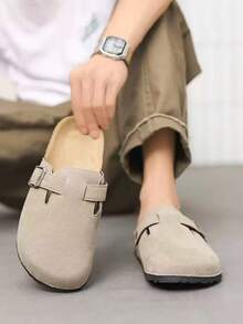 2025 Autumn Men's Casual Solid Color Slip-On Mules & Men's PU Leather, Anti-Slip Rubber Sole Durable Sandals & For Wide Feet, Order One Size Up Or Wide Version