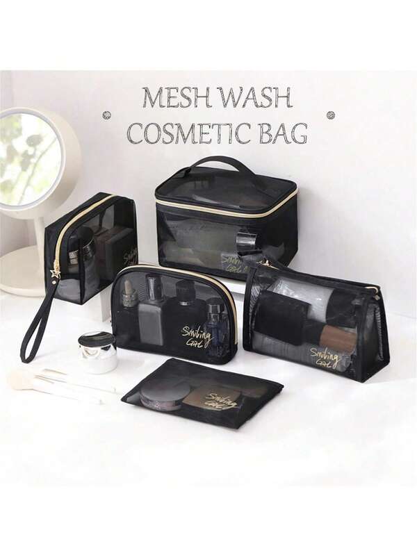 Nylon Mesh Makeup Bag, Cosmetic Storage Bag, Large-Capacity Hand-Held Transparent Travel Mesh Toiletry Bag, Multi-Functional, 5 Sizes And Specifications Available For Selection Wash Bag For Travel For Bathroom Large Capacity For Men For Women