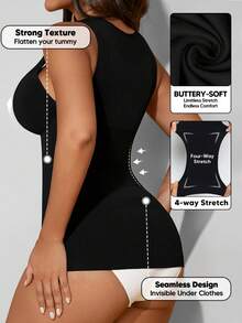 女士V领无缝压缩运动塑身背心休闲黑色夏季款 - 黑色 - 查看 4