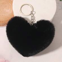 1 pieza Llavero/Accesorio para bolso con pompón de piel de conejo sintética con forma de corazón, accesorio para San Valentín, accesorios para coche, escuela, lindo, gótico, Y2K - Negro - Ver 7