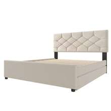 Polsterbett, 90x200cm, Bett Mit Lattenrost (Ohne Matratze), Bett Mit Rollcontainer, Samt, Minimalistisch, Rosa - 米色+絨布+140cm*200cm - 查看 6