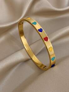 优雅简约心形手镯 金色细手镯 女士可叠戴不锈钢手镯 万圣节圣诞节派对套装 珠宝礼品