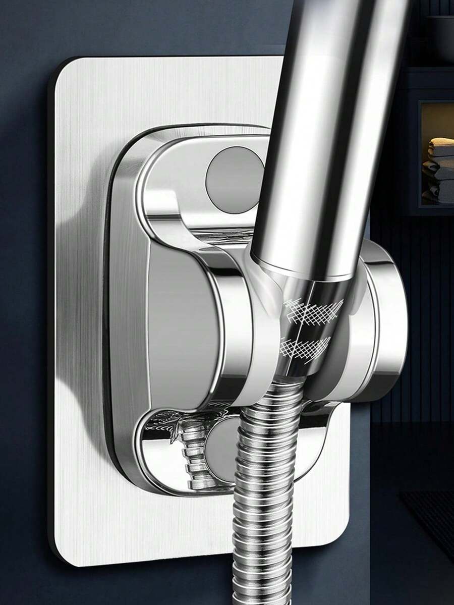 1 件强力吸盘可调节淋浴喷头支架，轻质塑料壁挂式浴室支架 - 銀色 - 查看 1