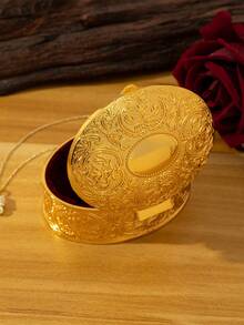 Antique Bronze Floral Oval Jewelry Box: Vintage Decor, Carved Craftsmanship, Elegant Storage For Earrings & Rings, Great Gift Choice