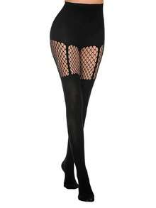 3双性感镂空连裤袜，镂空吊带渔网袜，夜店哥特风黑色蕾丝渔网袜，适合搭配连衣裙，圣诞礼物 - 彩色 - 查看 6