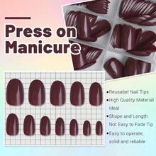240pc Short Oval Press On Nails Burgundy Fake Nails, XS Oval Press On Nails Short Glue On Nails Wine Red Acrylic Nail Press Ons False Nail Tips Artificial Fingernails With Adhesive Tabs,24447384 - 酒紅色 - 查看 5