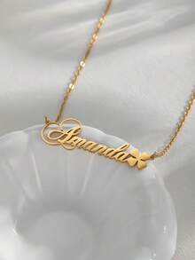 1 Minimalist Customized Name Necklace With Clover, Personalized Name Clover Necklace, Customized Stainless Steel Pendant Fashion Jewelry Necklace, Unique Birthday Gift For Her, Valentine's Day Gift, Bridesmaid Gift, Christmas Gift, Mother's Day Gift - Multicolor - View 6