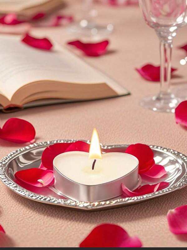 100pcs/50pcs Heart-Shaped Tea Light Candles, Natural Paraffin Wax, Unscented Mini Candles, Romantic Proposal Birthday Home Decoration For Valentine's Day, Proposal, Romantic Dinners, Wedding, Mother's Day Gift, Valentine's Day Decorations