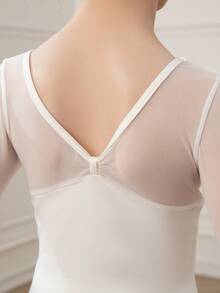 Three-Quarter Length Sleeves Ballet Leotard Girls Mesh Sleeve Bodysuit For Ballet Dance Practice - White - View 4