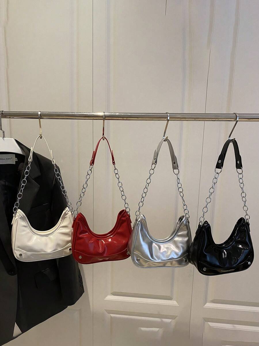 1 Stück modische glänzende koreanische Schulter-/Unterarmtasche mit Reißverschluss aus PU, modische und vielseitige Kettentasche für den täglichen Gebrauch, hochwertige Tasche, geeignet für Teenager zum Einkaufen, Pendeln, täglichen Gebrauch, perfektes Geschenk