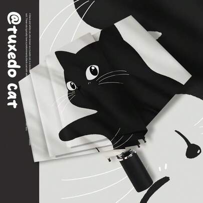 8根伞骨加固可爱猫咪印花伞，两用防风遮阳伞，适合户外旅行