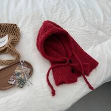 Rote Balaclava-ütze für Frauen, warme Strickmütze für Herbst und Winter mit Nackenwärmer, einteilige große Kopfumfang Ohrenschutz Wollmütze - Dunkelgrau - Übersicht 6