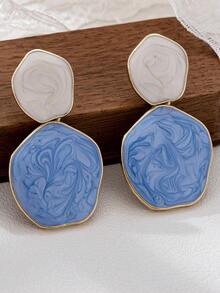 1 par de pendientes colgantes de aleación de lujo con patrón geométrico bicolor de moda