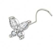 4 piezas / 1 pieza Conjunto de pendientes de nariz con forma de corazón y mariposa - Joyería de piercing de nariz de 20G CZ para mujeres, pin de piercing de fosa nasal - Tornillo de nariz - Ver 11