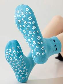 Süße Pilates Socken für Frauen, Cartoon Yoga Socken mit Katzenpfoten-Grip, Sport Socken für Fitness Indoor Yoga, nahtlose Socken bis zur Mitte des Waden
