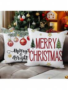 2 buc. fețe de pernă decorative cu imprimeu de Crăciun, cu elemente de Crăciun, pentru cameră, dormitor, sărbători, petrecere (fără inserție de pernă) (imprimare pe o singură față)