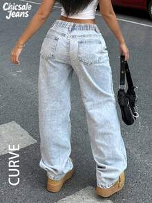 Jeans in denim larghi a vita alta lavati con acqua, casual e leggeri, adatti per uso quotidiano, disponibili in taglie comode per donne