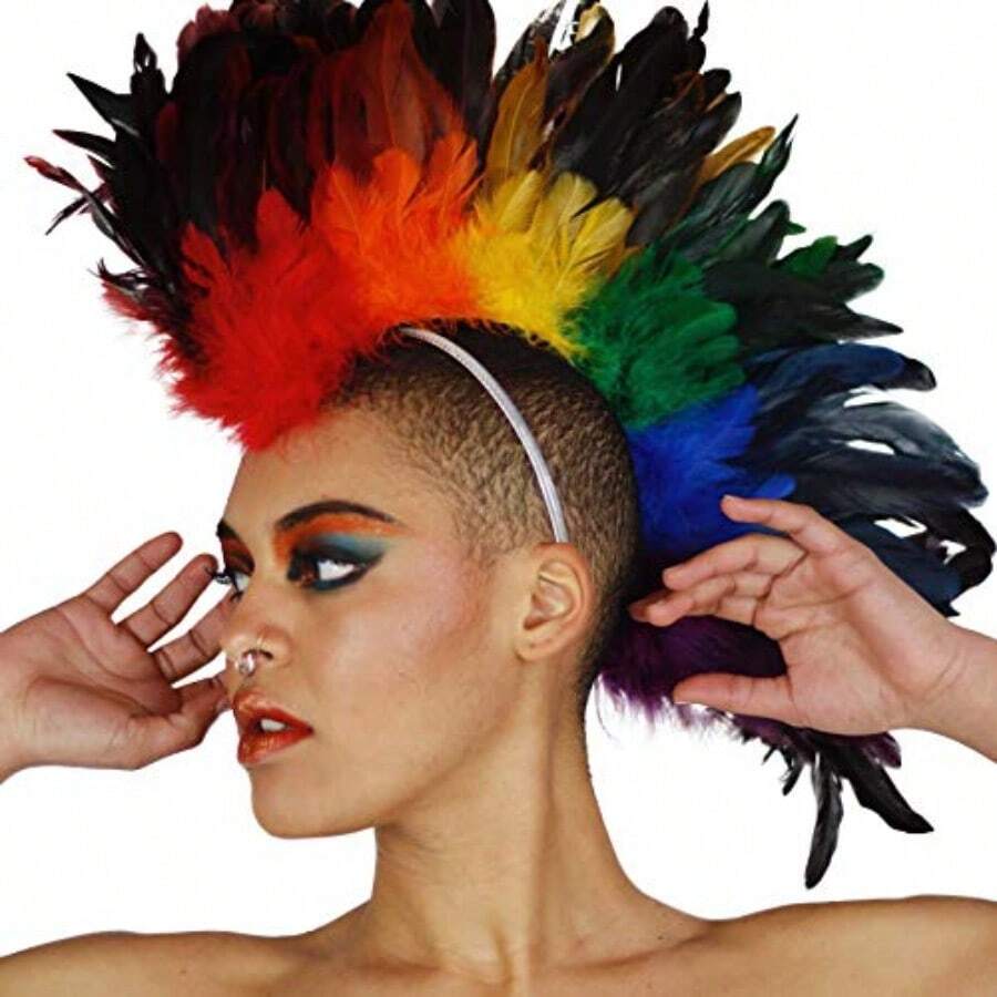 ZUCKER Feather Headdress Costume Mohawk - Fun And Festive Hair Accessory For Halloween Cosplay Parties Valentine's Day Celebrations Pride Events And More - Unique Stylish Headwear For Costume Enthusiasts Seeking Bold Expressions Of Individuality And Creative Fashion - 如圖 - 查看 1