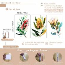 3 pièces/set Impressions d'art de peinture à l'huile de fleurs indigènes australiennes, affiches botaniques, art décoratif, style vintage et campagnard, décoration murale florale de thème printanier, avec affiche peinte de portrait d'intérieur, convient pour la décoration de la maison, de la chambre, du salon, de la salle de bain, décoration murale, avec option de cadre