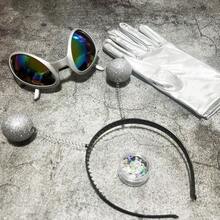 Alien Headband Alien Costume For Adult Women And Halloween Accessories: Glasses Gloves Holographic Glittergift - 銀色 - 查看 5